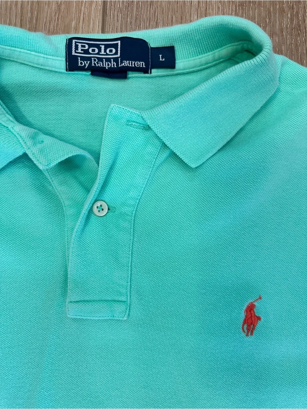 Polo Ralph Lauren Sea Foam Green Polo Shirt Men's Size L Orange Pony Logo